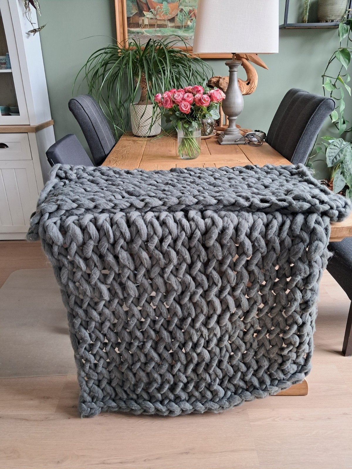 Plaid / deken grof gebreid, Woondeken, 180 cm, Zo goed als nieuw, Grijs
