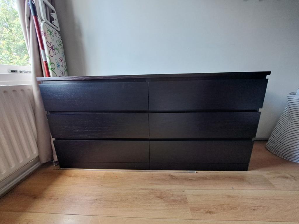 IKEA MALM Ladekast met 6 lades, zwartbruin, 160x78 cm, Huis en Inrichting, Kasten | Ladekasten, Ophalen, Gebruikt, 5 laden of meer