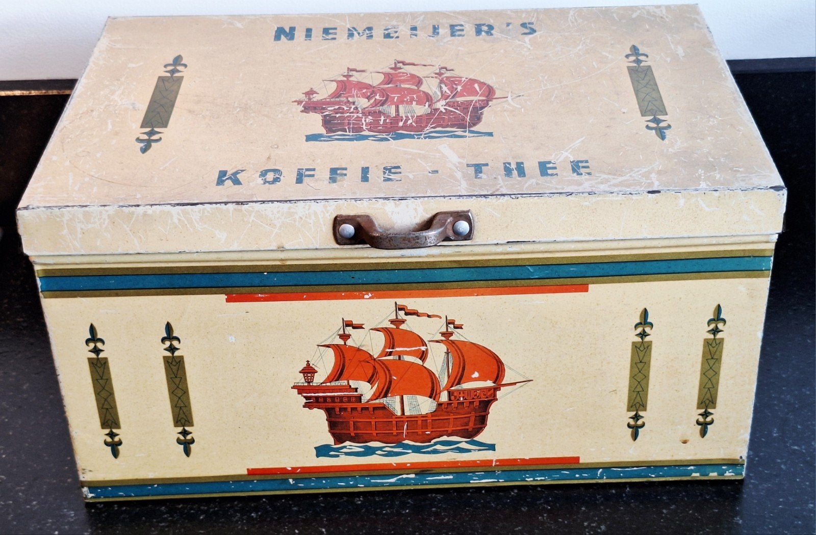 Niemeijes koffie-thee winkelblik., Verzamelen, Blikken, Ophalen of Verzenden, Gebruikt, Koffie