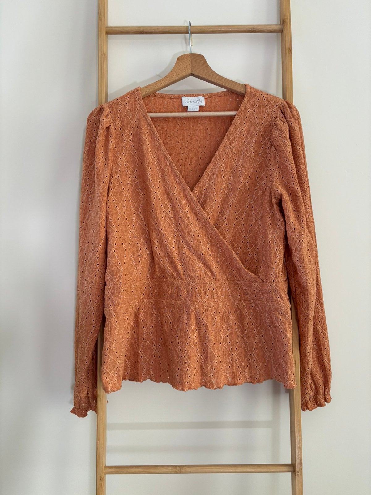 Bruin/oranje blouse overslag Cotton Club, Kleding | Dames, Blouses en Tunieken, Ophalen of Verzenden, Zo goed als nieuw, Maat 38/40 (M)