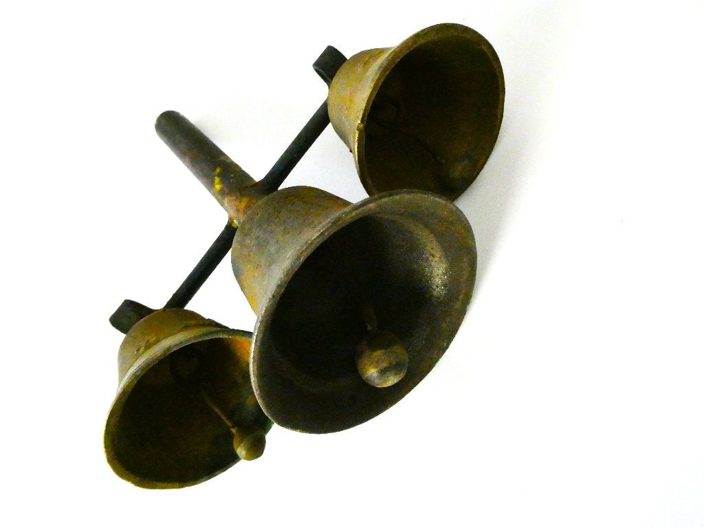 Handbel schoolbel tafelbel bel 3 bellen met luide klank, Antiek en Kunst, Curiosa en Brocante, Ophalen of Verzenden