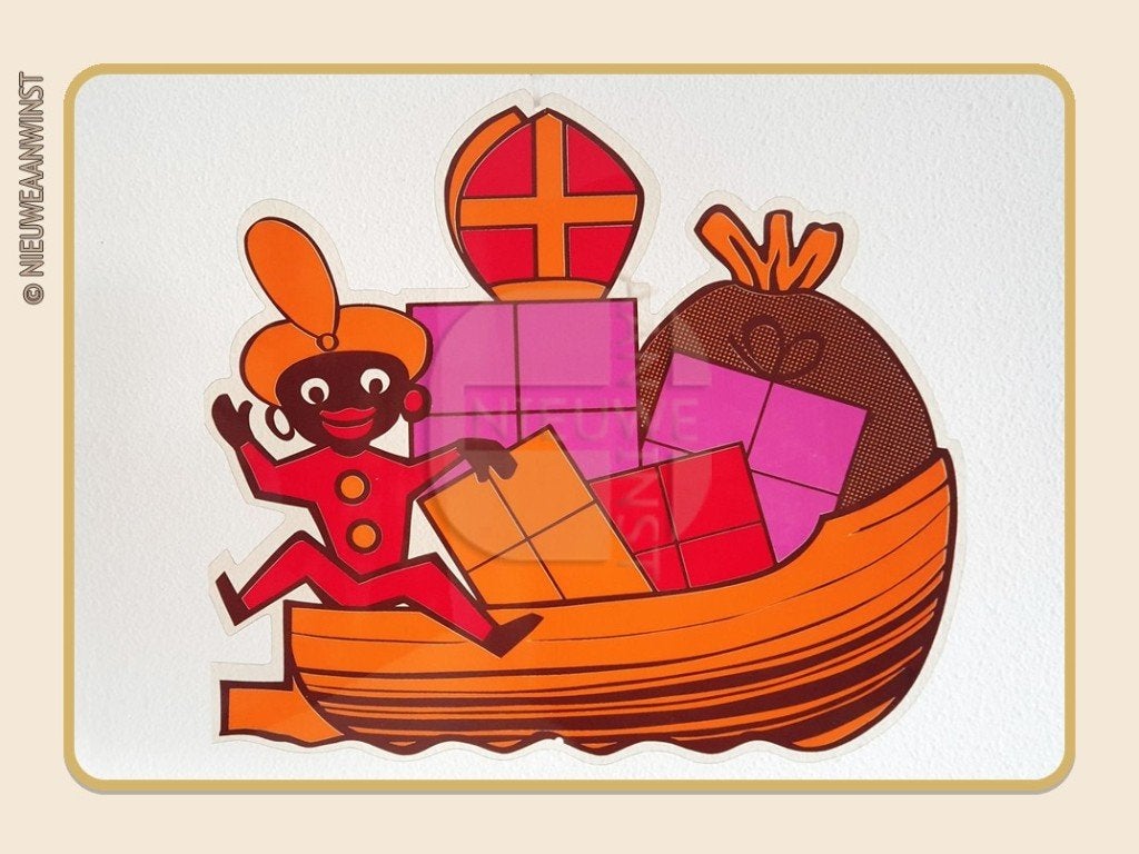 Nostalgische retro Sinterklaasdecoratie Piet pakjesboot 35cm, Verzenden, Zo goed als nieuw