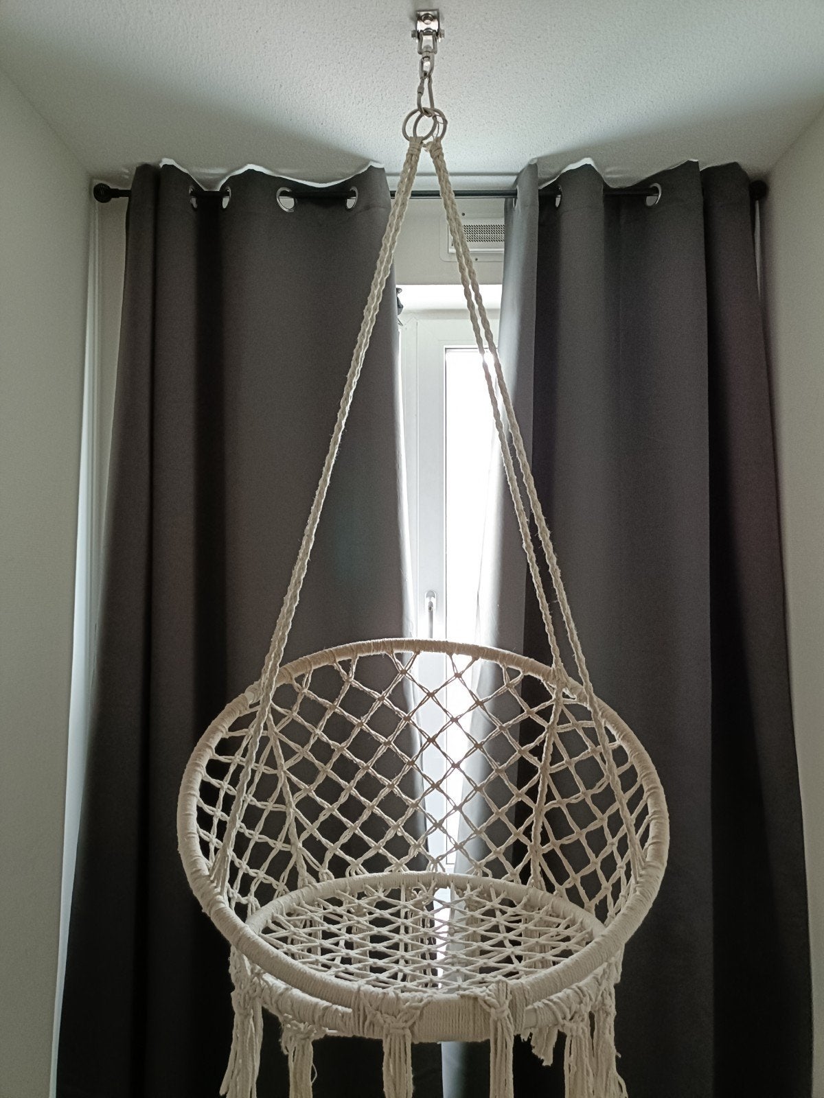Macrame Hangstoel met Ophang Ogen, Ophalen, Wit, Bohemian, Zo goed als nieuw