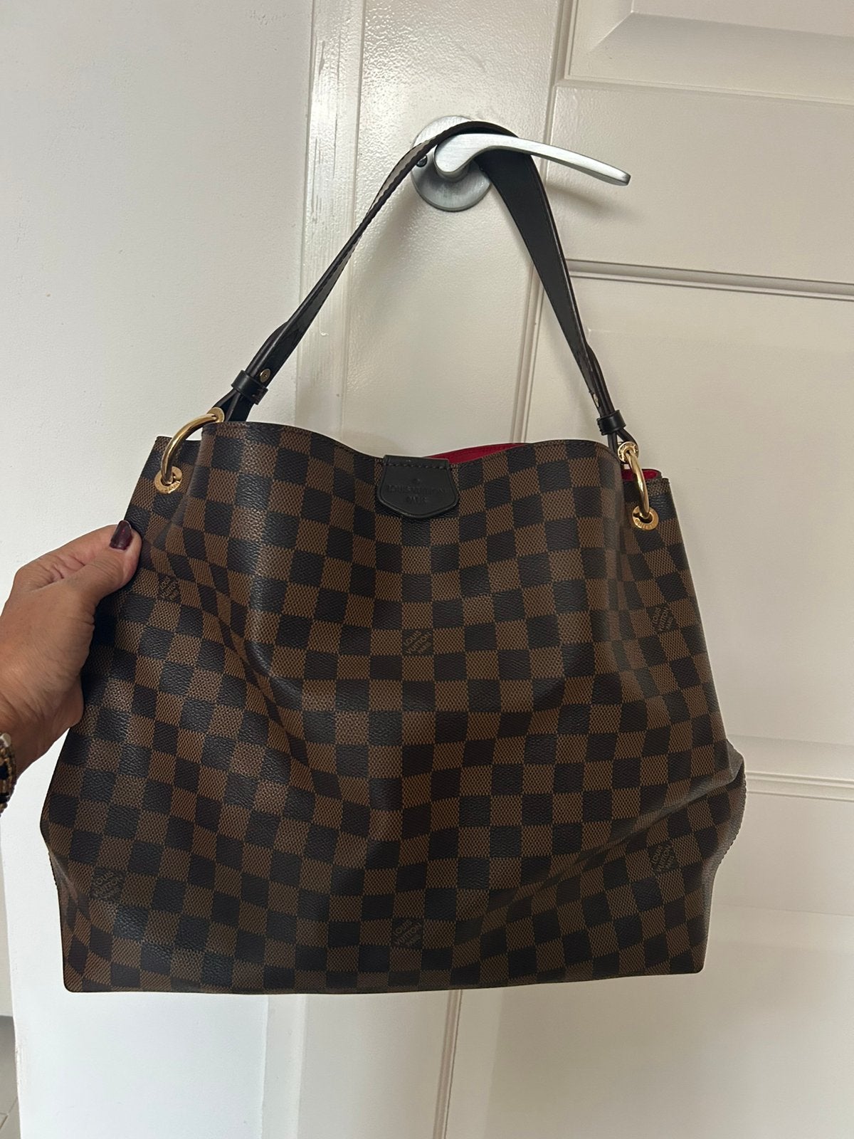 Louis Vuitton schouder/hand) tas groot, Ophalen of Verzenden, Zo goed als nieuw, Bruin, Handtas