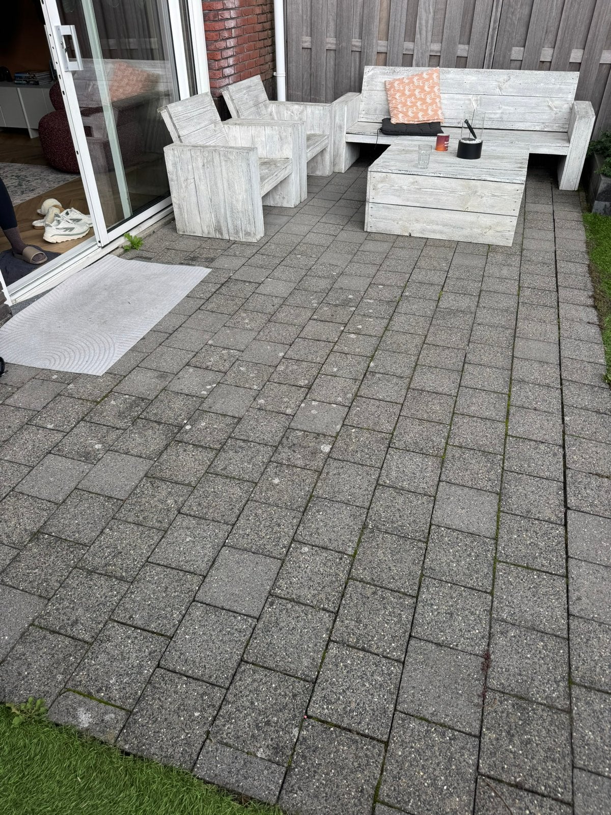 15 m2 Vierkante terrastegels 20x20x8h cm betontegels, Ophalen, Zo goed als nieuw, 10 m² of meer, Beton
