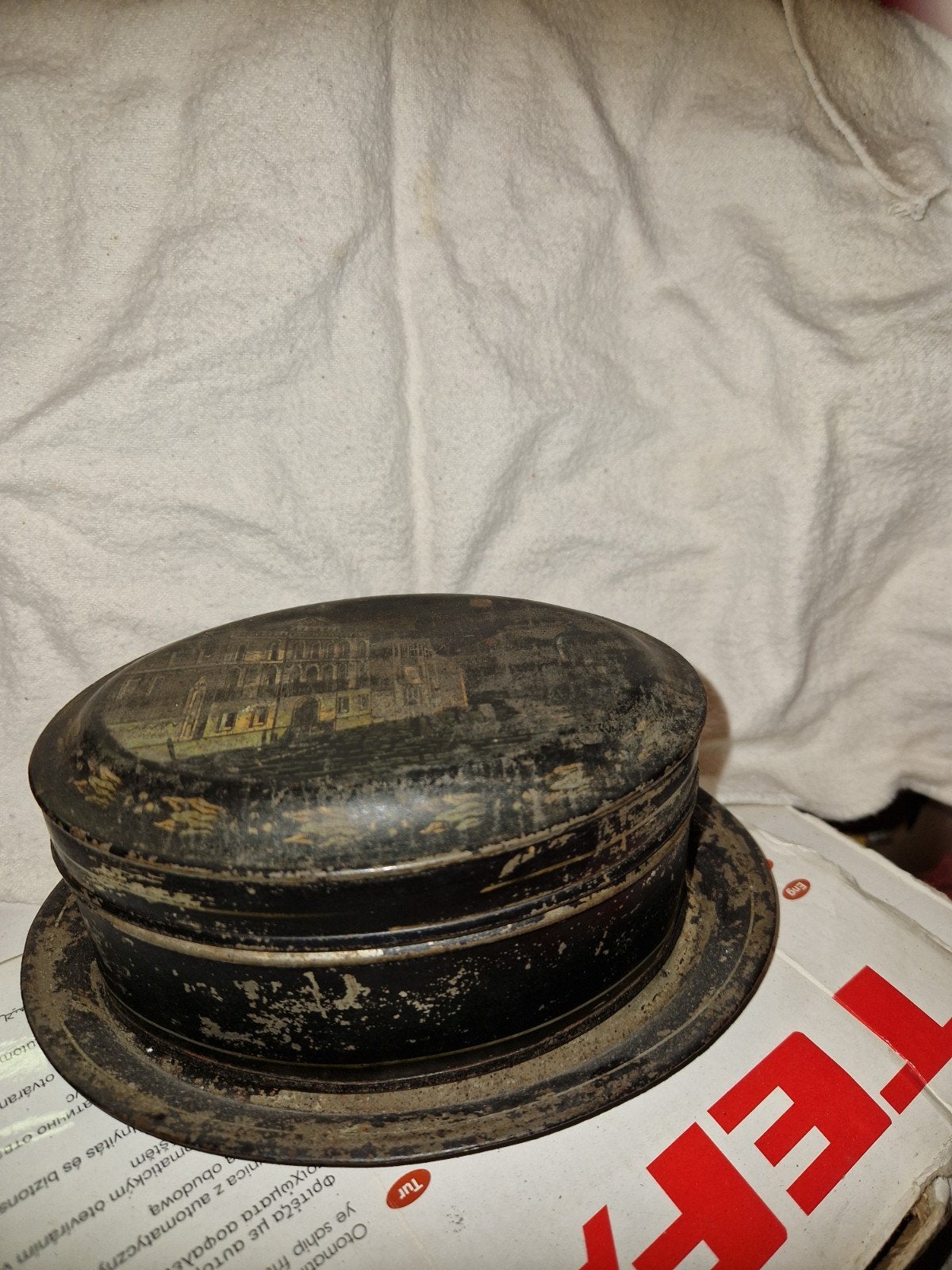 Ovale trommel met schotel, vintage decoratie, Ophalen of Verzenden