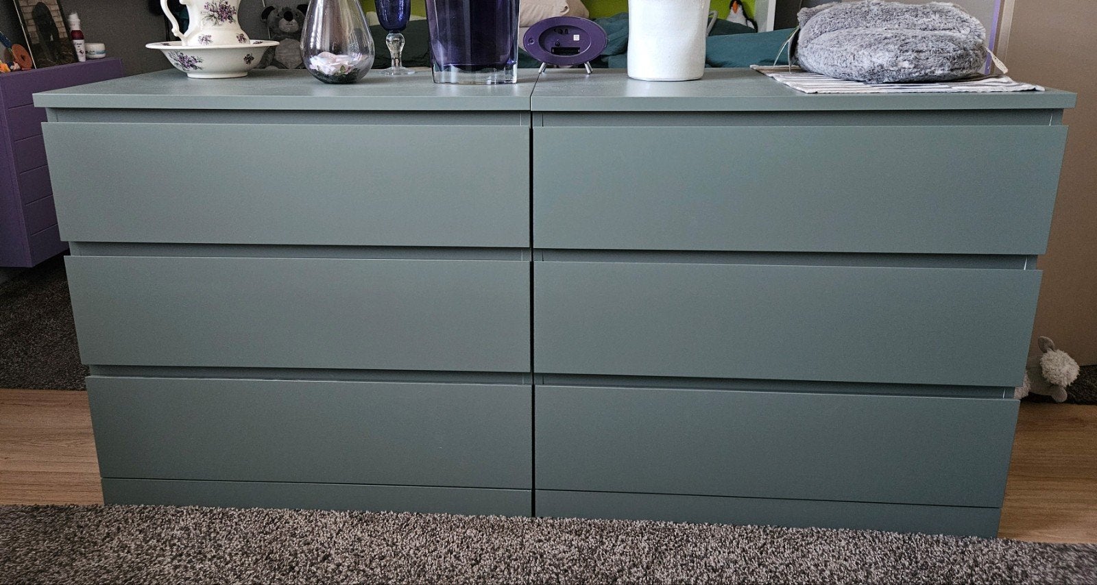 2x Ikea Malm ladenkast groen, 160 cm breed of 2x 80 cm, Huis en Inrichting, Ophalen, 50 tot 100 cm, Zo goed als nieuw, 3 of 4 laden
