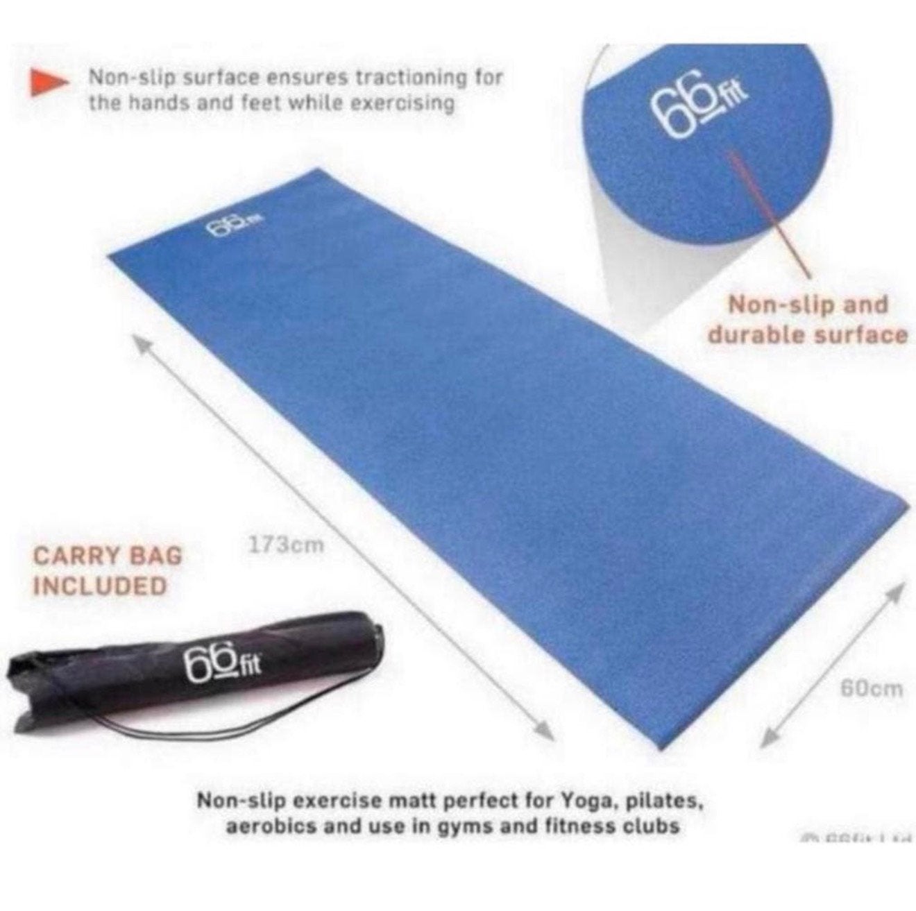 66FIT Yogamat 173 x 60 cm aerobics, yoga, pilates, gym + Tas, Nieuw, Ophalen of Verzenden, H, H
