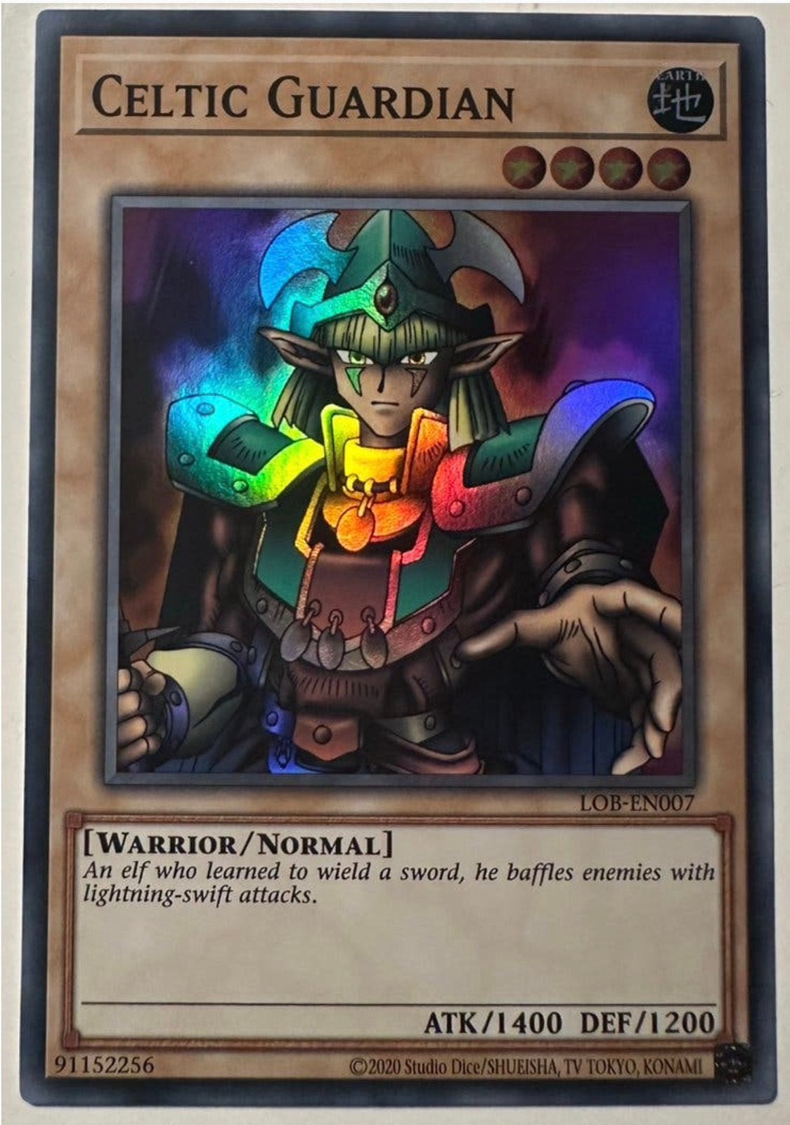 Yu-Gi-Oh! Celtic Guardian LOB Print !, Ophalen of Verzenden, Zo goed als nieuw, Losse kaart, Foil