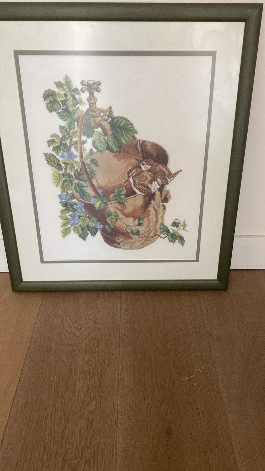 Geborduurd schilderij met vogels en kraan, Ophalen, 50 – 75, Gebruikt, Overige typen