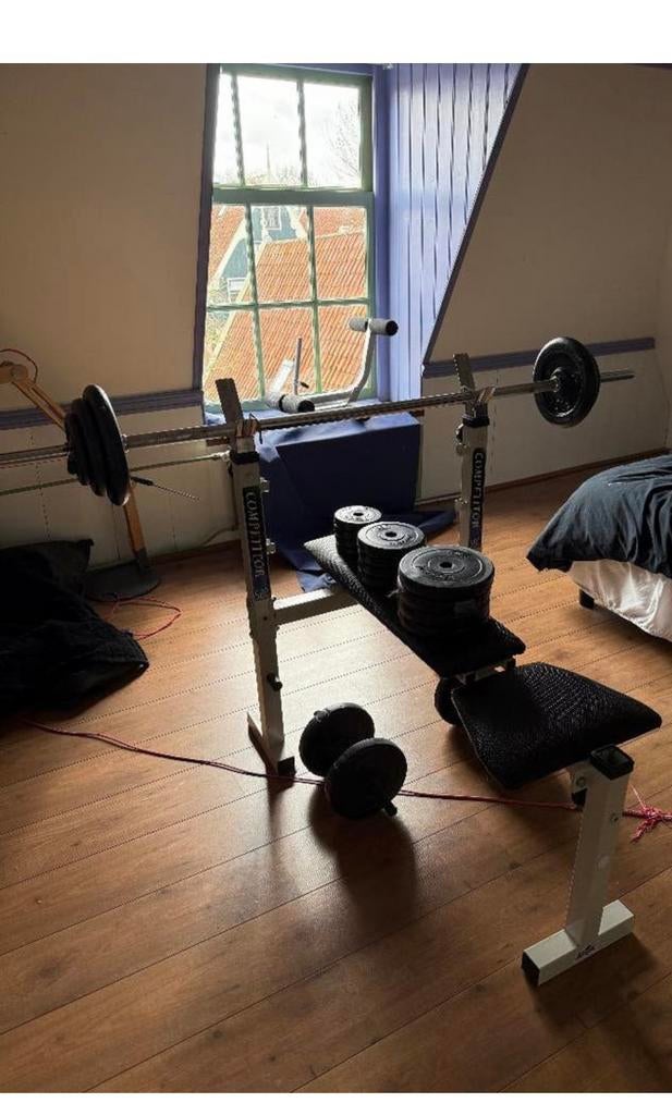 Compleet inclusief 100 kg aan gewichten, Sport en Fitness, Ophalen of Verzenden, Zo goed als nieuw