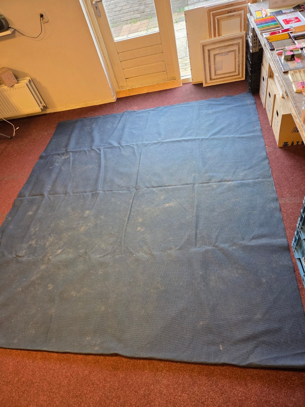 Voortentkleed blauw 550x250 cm met kleine beschadigingen, Ophalen, Gebruikt