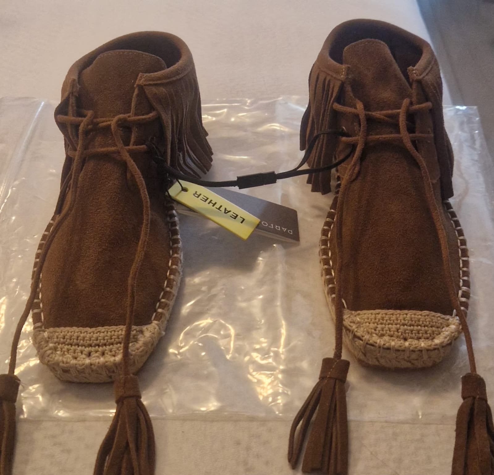 Nieuwe bruine suède espadrille schoenen met franjes, Ophalen of Verzenden, Nieuw, Bruin, Espadrilles of Moccasins