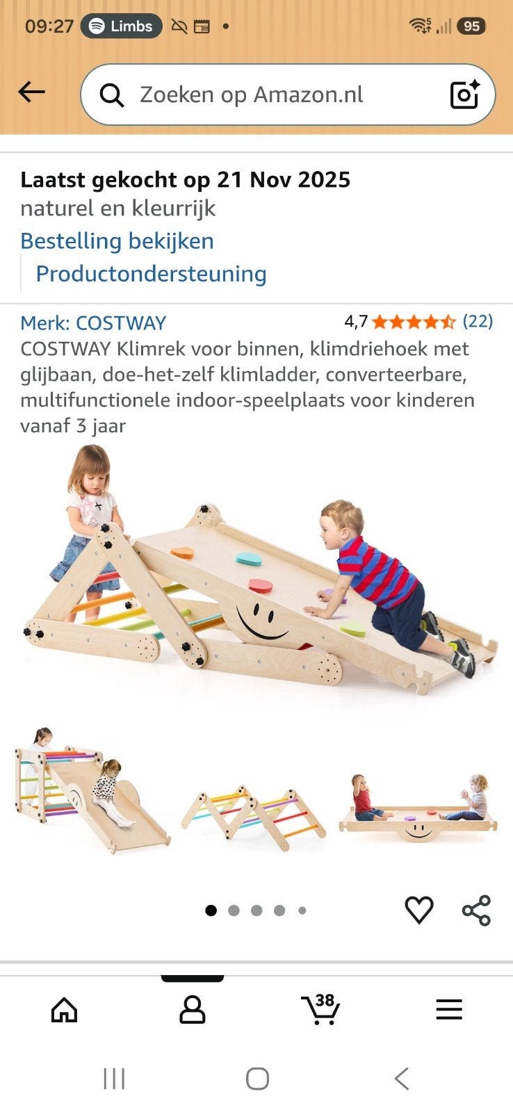 COSTWAY Klimrek met glijbaan voor binnen, Ophalen, Zo goed als nieuw, Glijbaan, Aanbouwonderdeel
