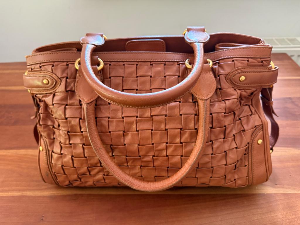 Escada lederen designer handtas vintage, Verzenden, Zo goed als nieuw, Bruin, Handtas