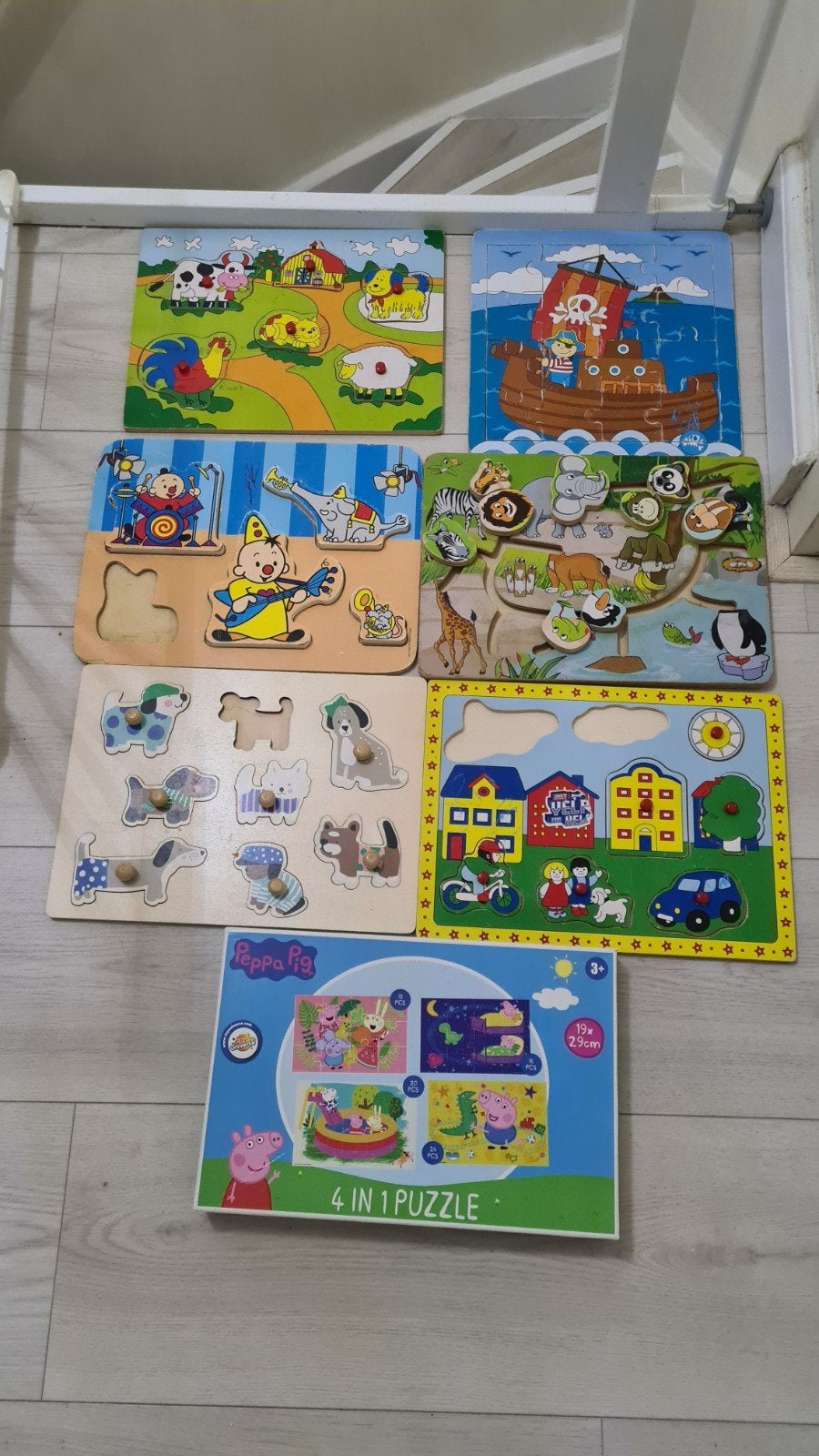 Diverse houten en Peppa Pig puzzels voor kinderen, Ophalen of Verzenden, 10 tot 50 stukjes, Gebruikt