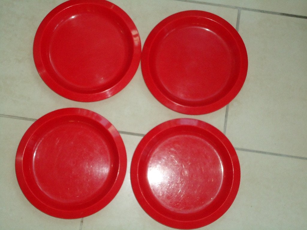 4 plastic borden van g.e. plastics rood, Ophalen of Verzenden, Gebruikt