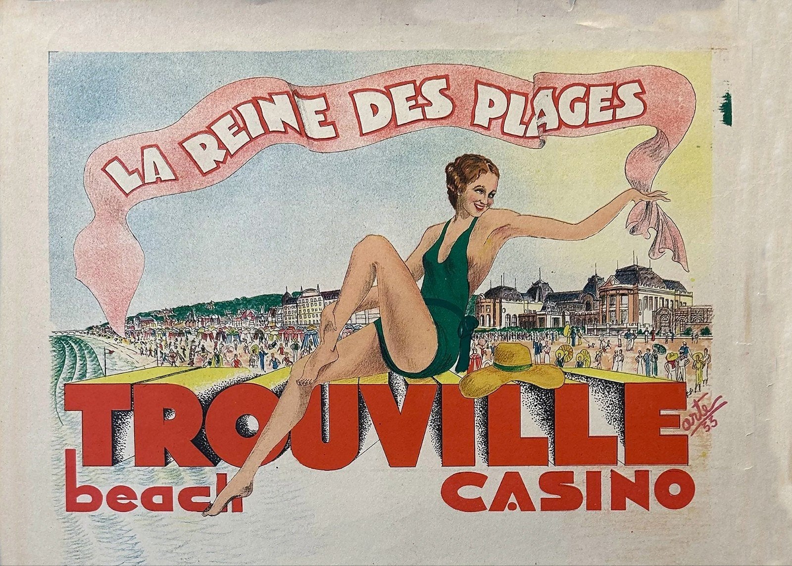 Vintage Trouville Beach Casino Poster - La Reine des Plages, Ophalen of Verzenden
