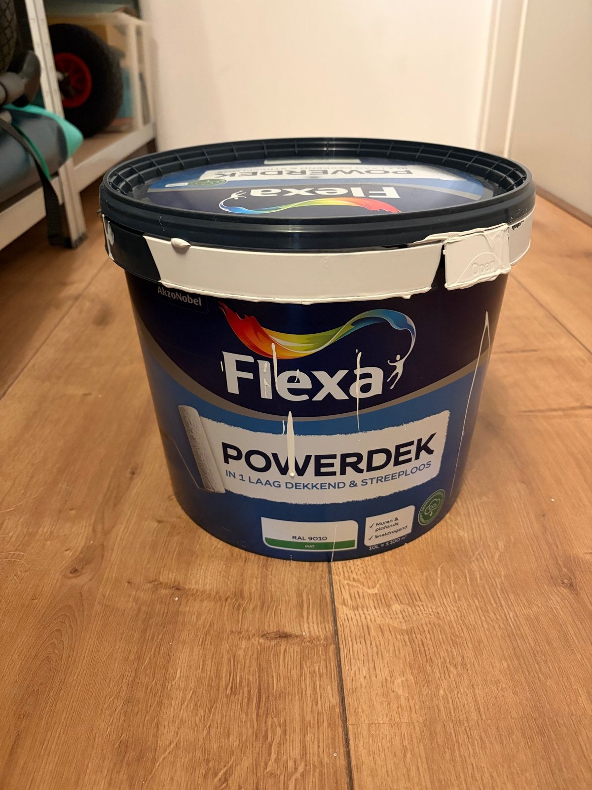 Flexa Powerdek Latex RAL 9010 - Bijna Volle Emmer, Ophalen, 5 tot 10 liter, Wit, Verf