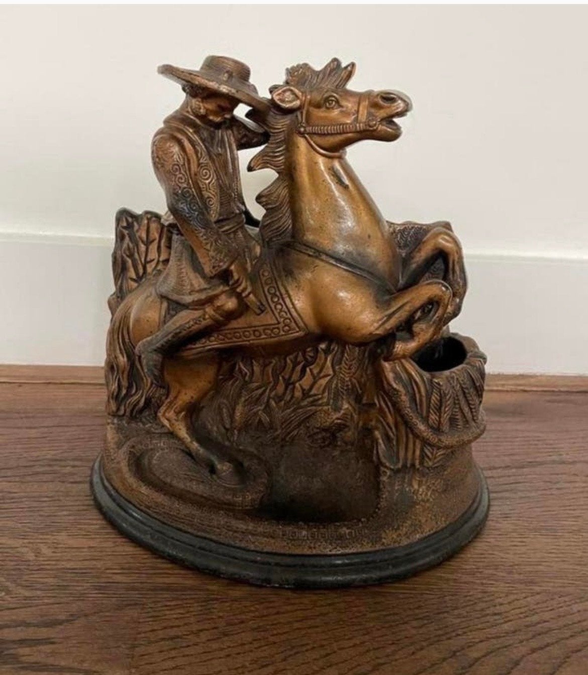 Antieke bronzen beeld van ruiter te paard, Ophalen of Verzenden