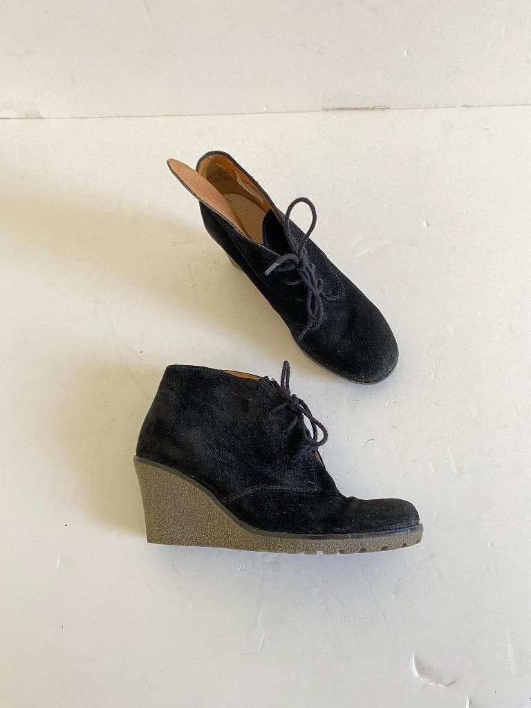 C146 Gabor: maat 3=36 zwart suede-leren lage laarsjes  hak, Zwart, Gabor, Ophalen of Verzenden, Zo goed als nieuw