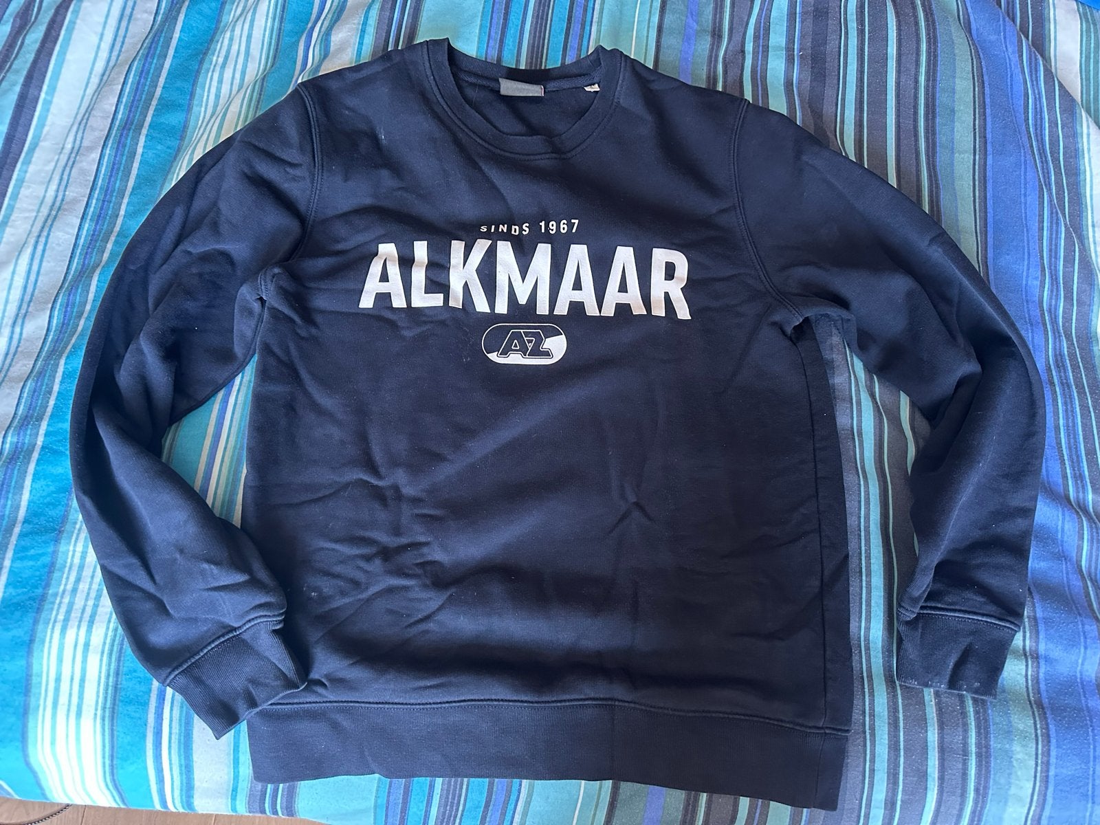 Donkerblauwe AZ Alkmaar sweater - Maat S, Ophalen, Gedragen, Maat 46 (S) of kleiner, Blauw