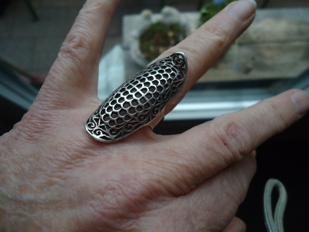 mooie grote langwerpige echt zilveren ring opengewerkt m16,5, Ophalen of Verzenden, Zo goed als nieuw, Dame, Zilver