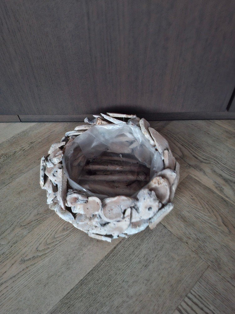 Houten planten mand,bekleed met plastic, Rond, Ophalen of Verzenden, Aardewerk, Minder dan 40 cm