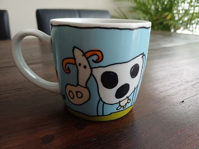 Mok Babette Harms Douwe Egberts Koei, Gebruikt, Overige stijlen, Aardewerk, Mok