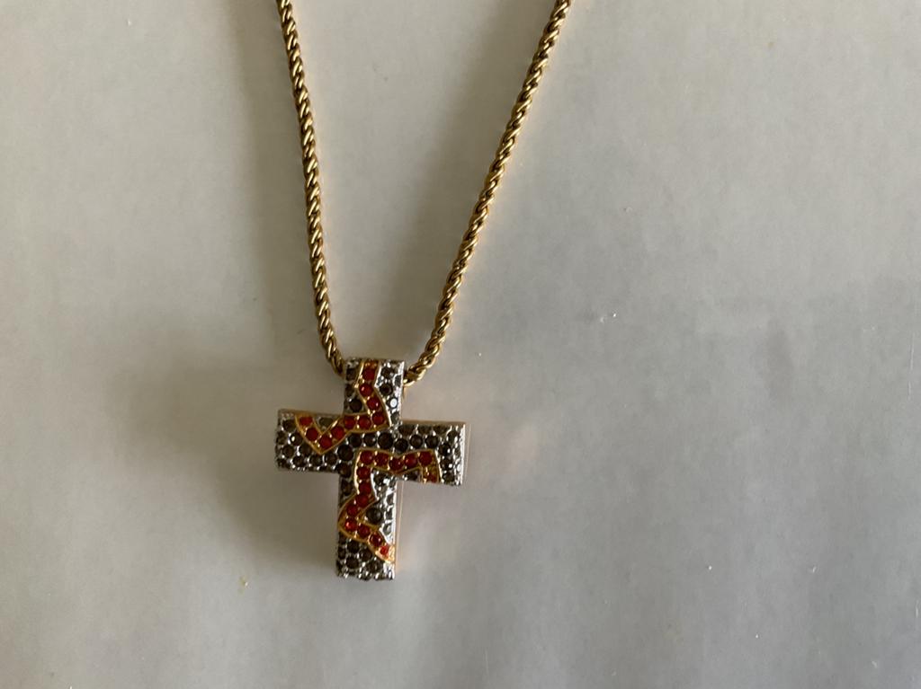 Swarovski ketting met kruis zie onder :, Met kristal, Ophalen of Verzenden, Zo goed als nieuw, Goud