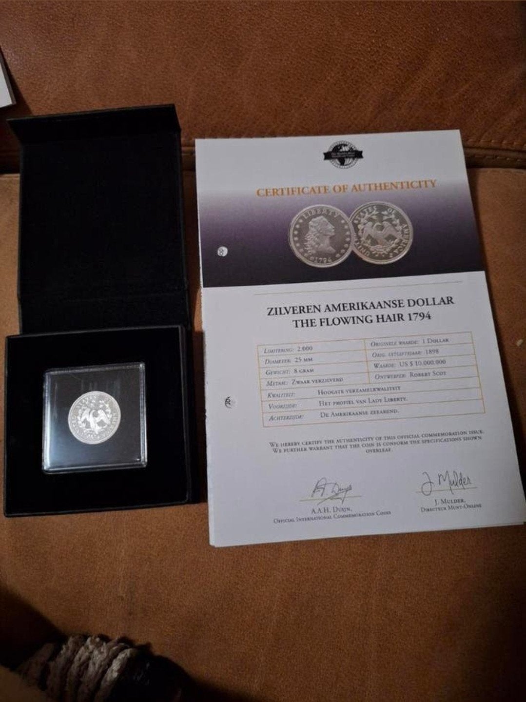 Replica Zilveren Flowing Hair Dollar 1795 met Certificaat, Ophalen of Verzenden, Overige typen