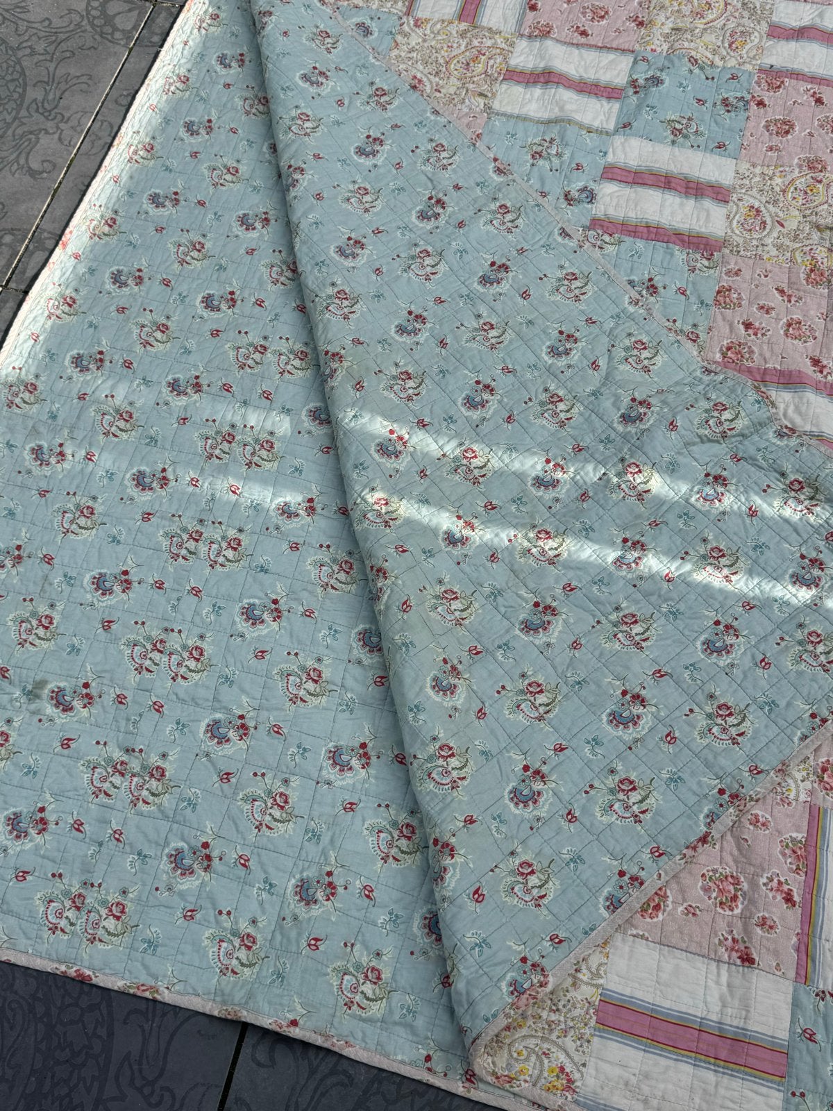 Katoenen sprei 220x210 cm - Bloemenpatroon, Gebruikt, Meerkleurig, Ophalen of Verzenden, Wasbaar