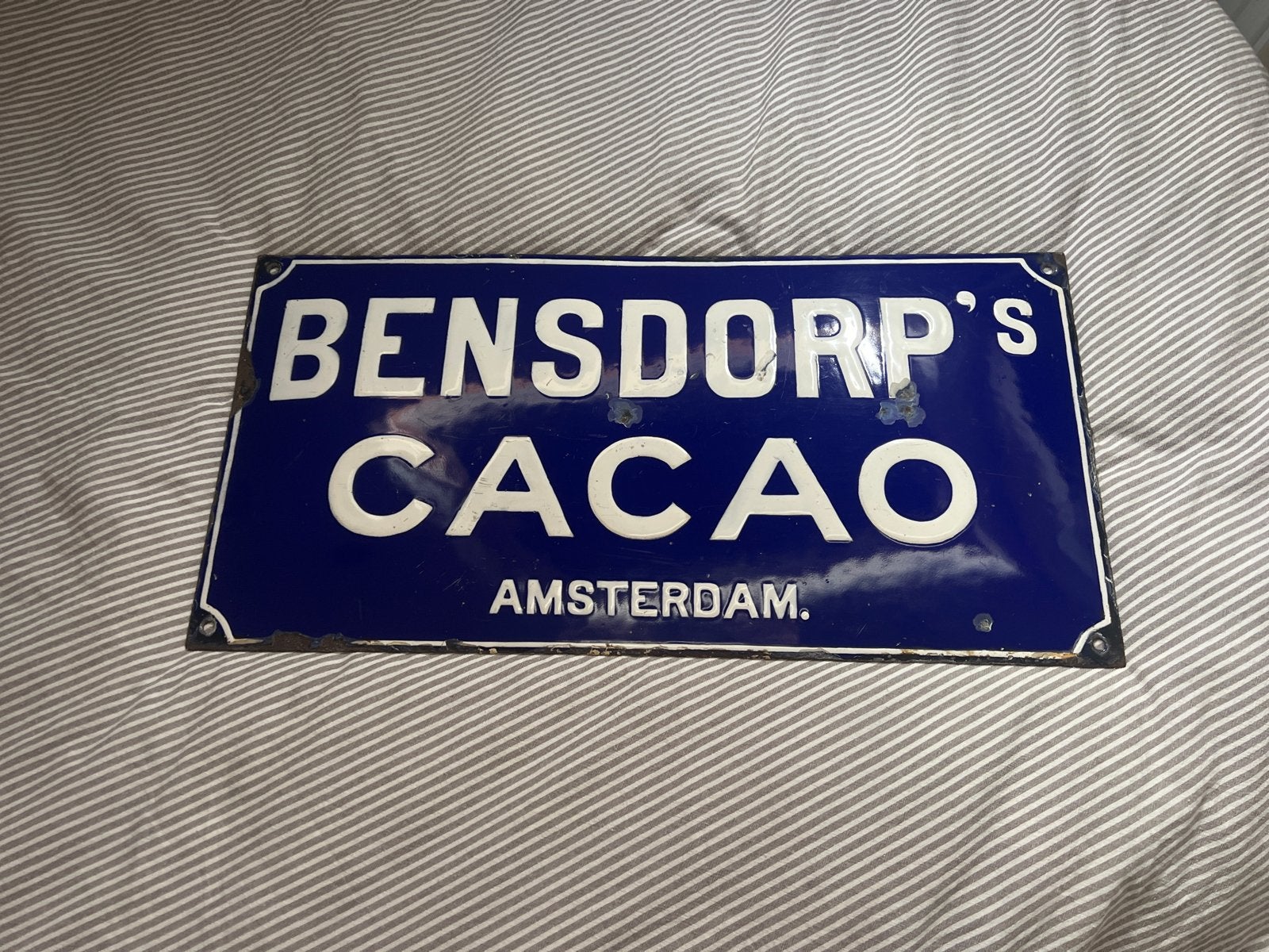 Oud antiek Bensdorp's Cacao Emaille Reclamebord Amsterdam, Ophalen of Verzenden