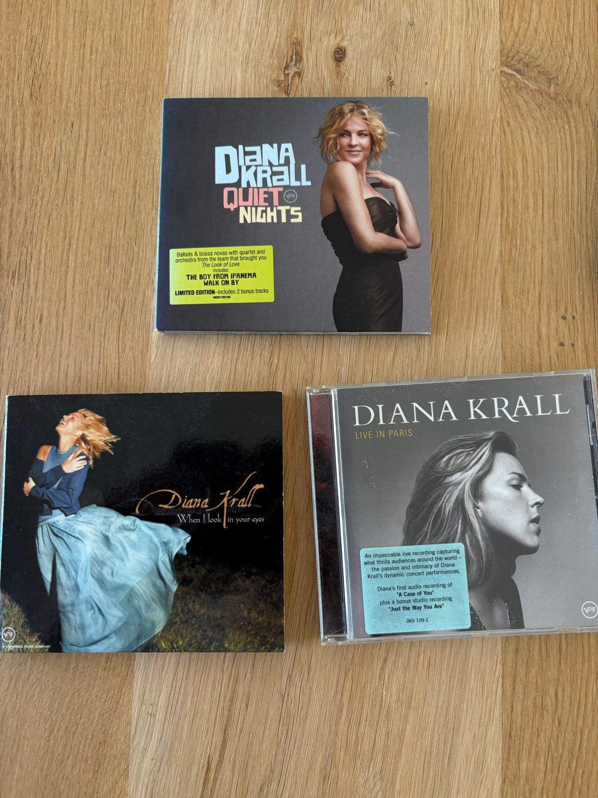 Diana Krall CD's: Quiet Nights, Live in Paris, When I Look i, Met bonustracks, Ophalen of Verzenden, Zo goed als nieuw, Jazz