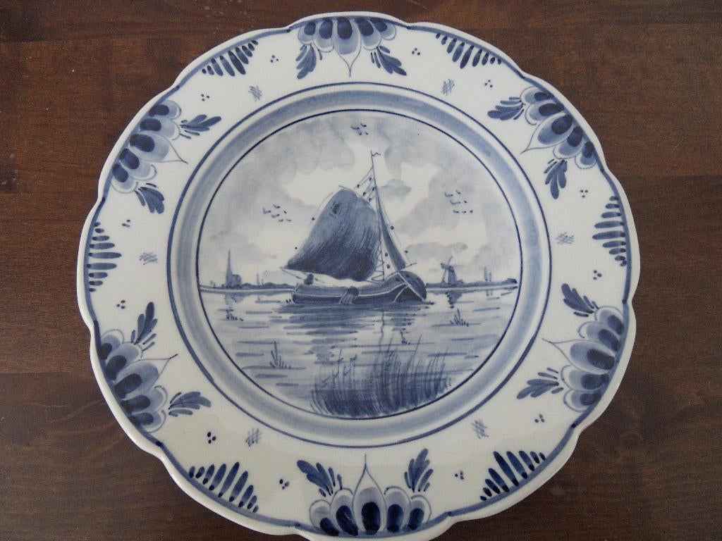 Delft blauw bord doorsnede 20 cm. Afbeelding zeilboot., Ophalen of Verzenden