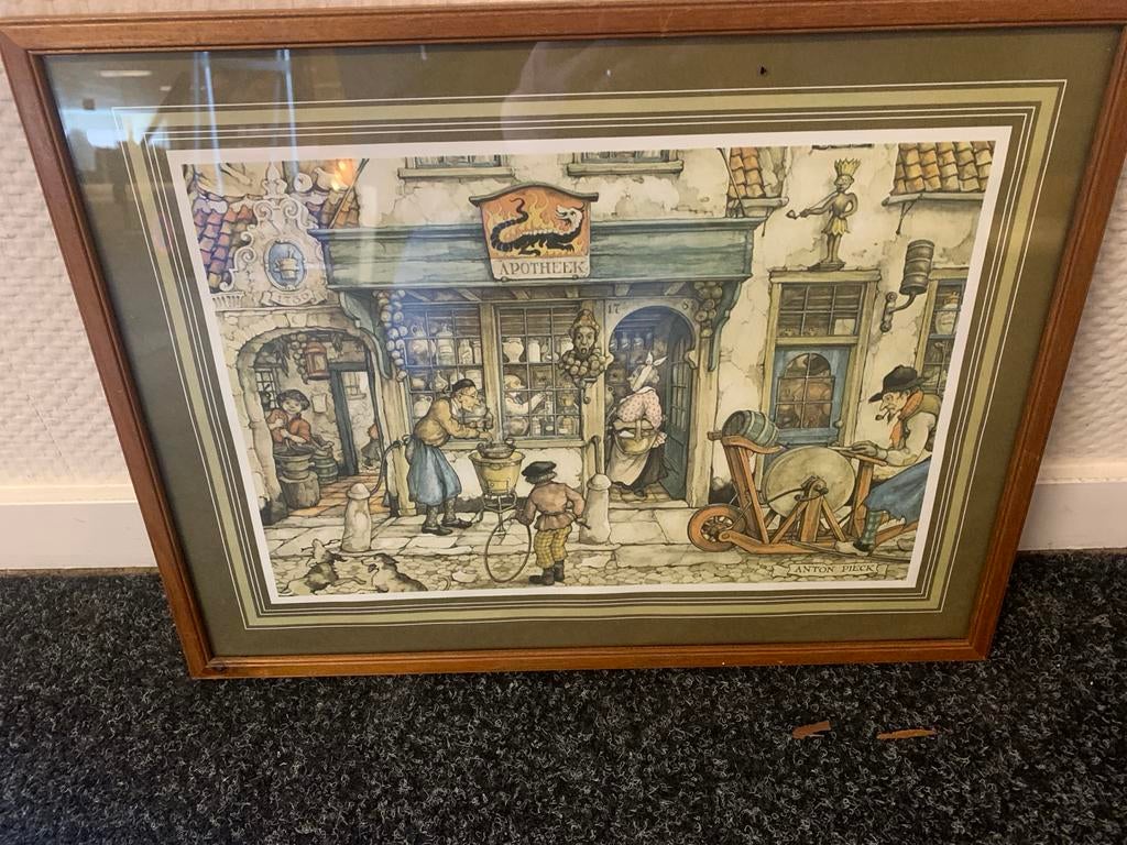 Anton Pieck Apotheek ingelijste prent, Ophalen of Verzenden