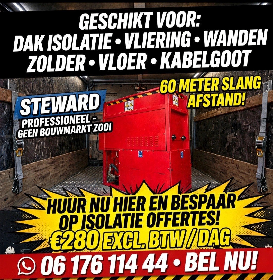 *ISOLATIE MATERIAAL + INBLAASMACHINE HUREN - ZELF ISOLEREN!, Nieuw, Ophalen of Verzenden, 15 m² of meer, Glaswol