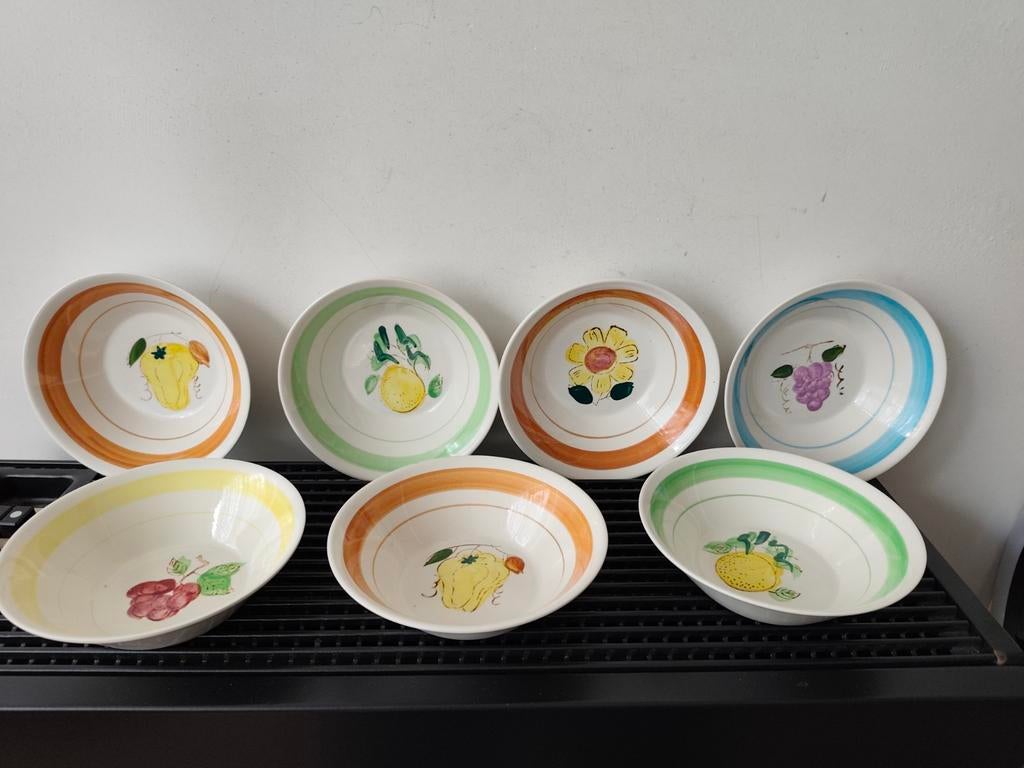 S.I.A. Korea 7x midcentury multicolor kommetje, dm 18 cm, Ophalen of Verzenden, Keramiek, Overige stijlen, Kom(men)