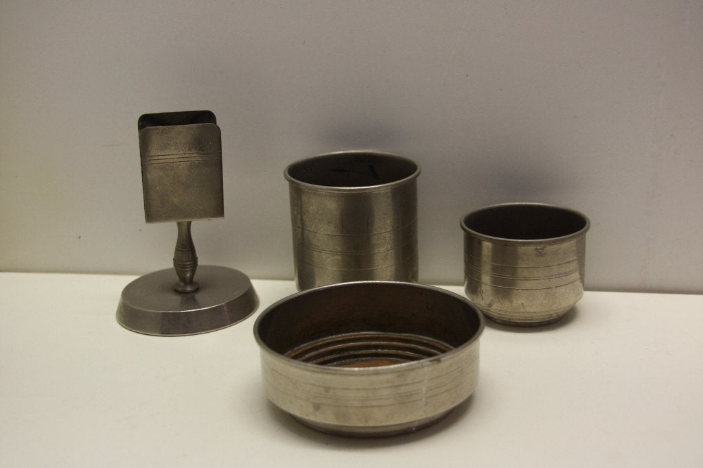 Antiek metalen rookset 4-delig. Art Deco., Antiek en Kunst, Ophalen of Verzenden