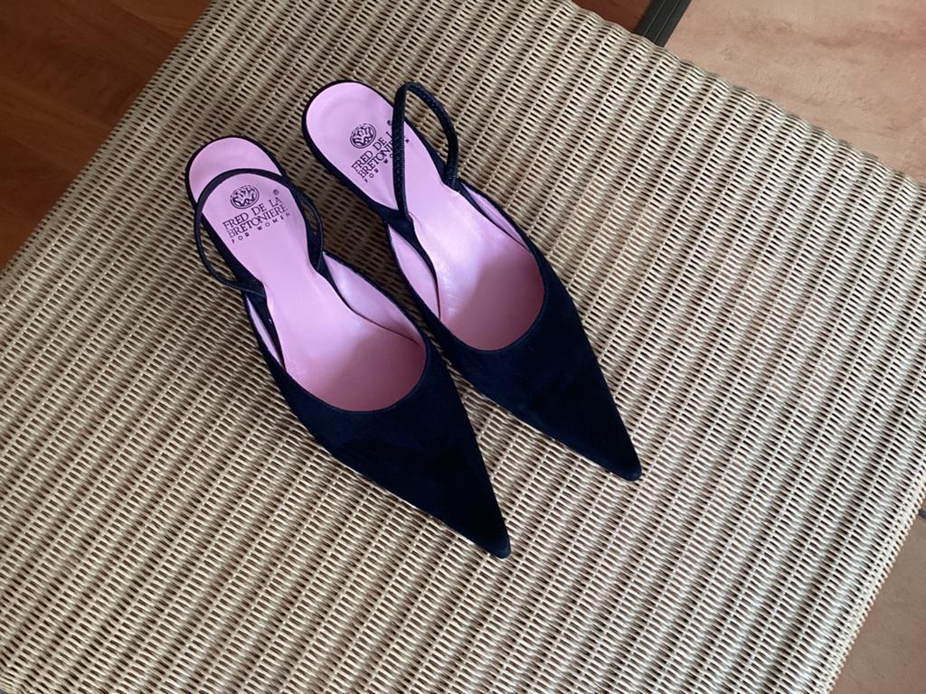 Hippe zwarte slingbacks van Fred de la Bretoniere maat 39, Pumps, Zwart, Ophalen of Verzenden, Zo goed als nieuw