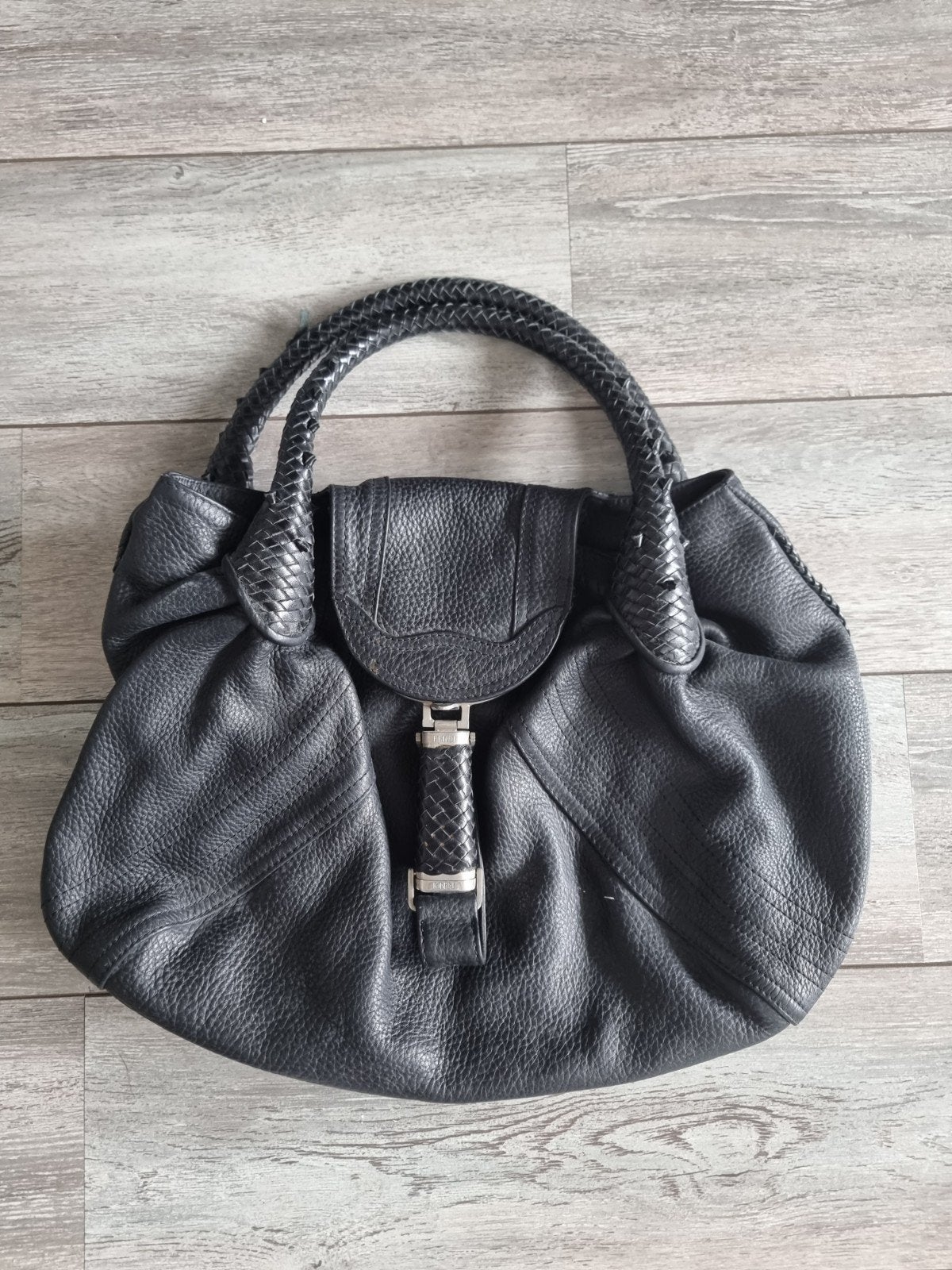 Fendi Zwarte Leren Handtas, Ophalen of Verzenden, Gebruikt, Zwart, Handtas