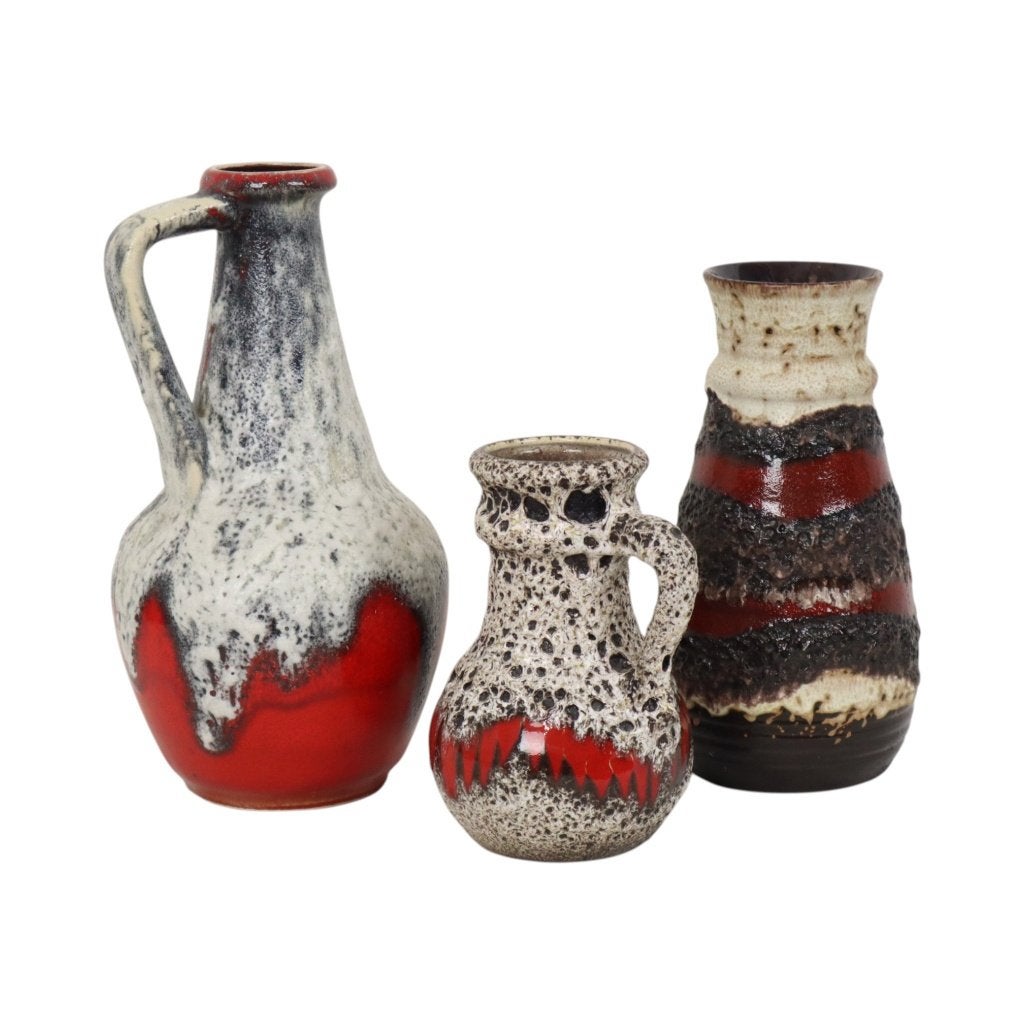 Set van 3 Fat Lava Vazen West Germany Aardewerk, Ophalen of Verzenden