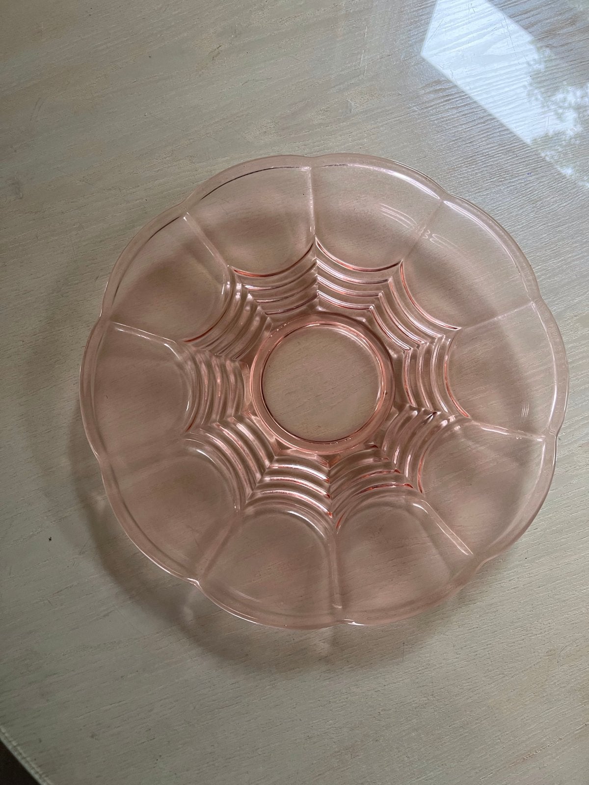 Vintage Roze Glas Serveerschaal - Bonbonnière, Ophalen of Verzenden