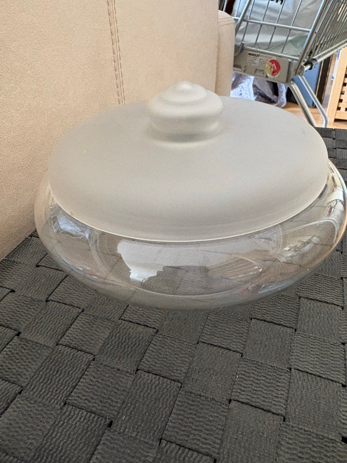 Vintage Glazen Koektrommel met Frosted Deksel, Ophalen