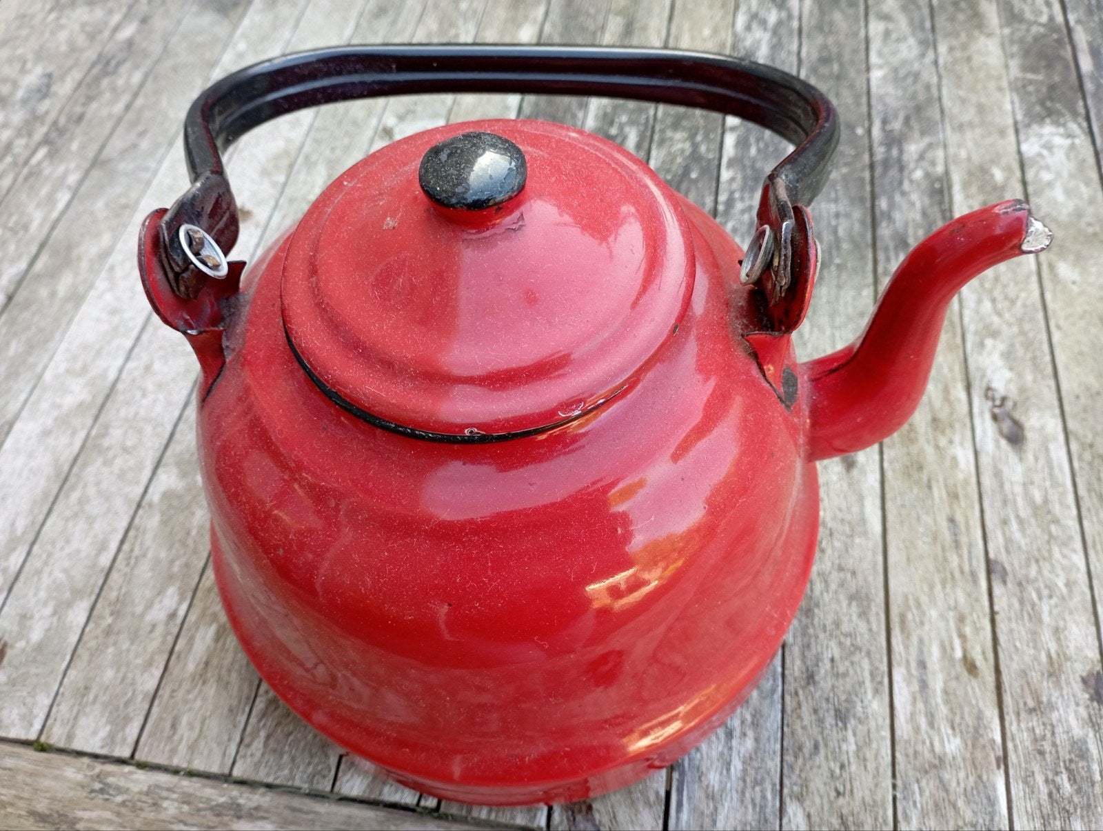 Vintage rode emaille theepot / koffiepot 18 cm, Ophalen of Verzenden