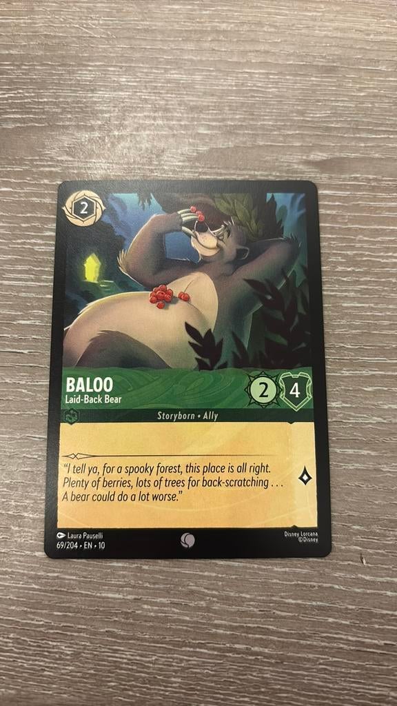 Disney Lorcana Baloo laid-back bear 69-204 10WHI nonfoil, Ophalen of Verzenden, Zo goed als nieuw, Losse kaart