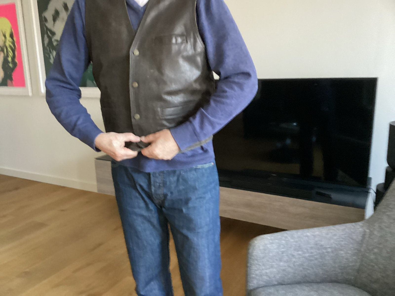 Stijlvol herenleren gilet - Donkerbruin, Ophalen of Verzenden, Zo goed als nieuw