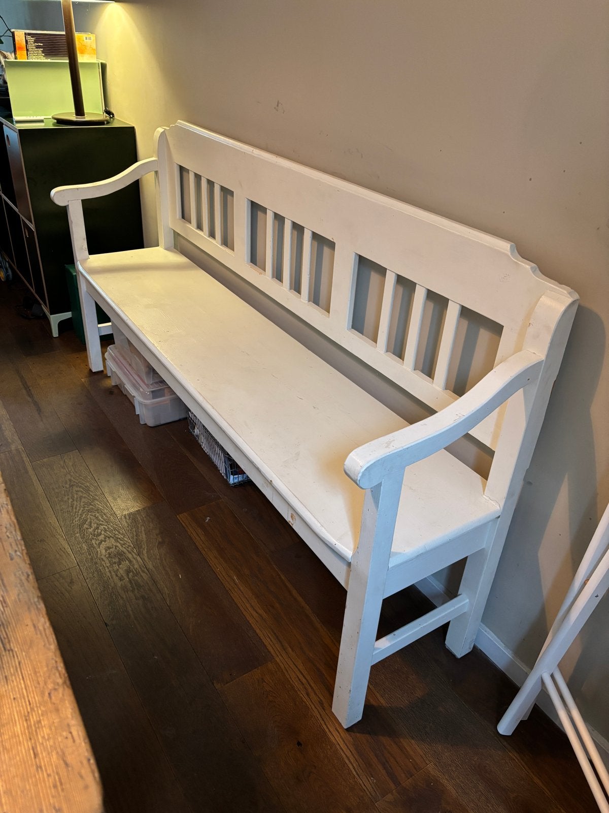 Brocante bankje wit - eettafel, Huis en Inrichting, Tafels | Eettafels, Ophalen, Gebruikt, 150 tot 200 cm, Vier personen