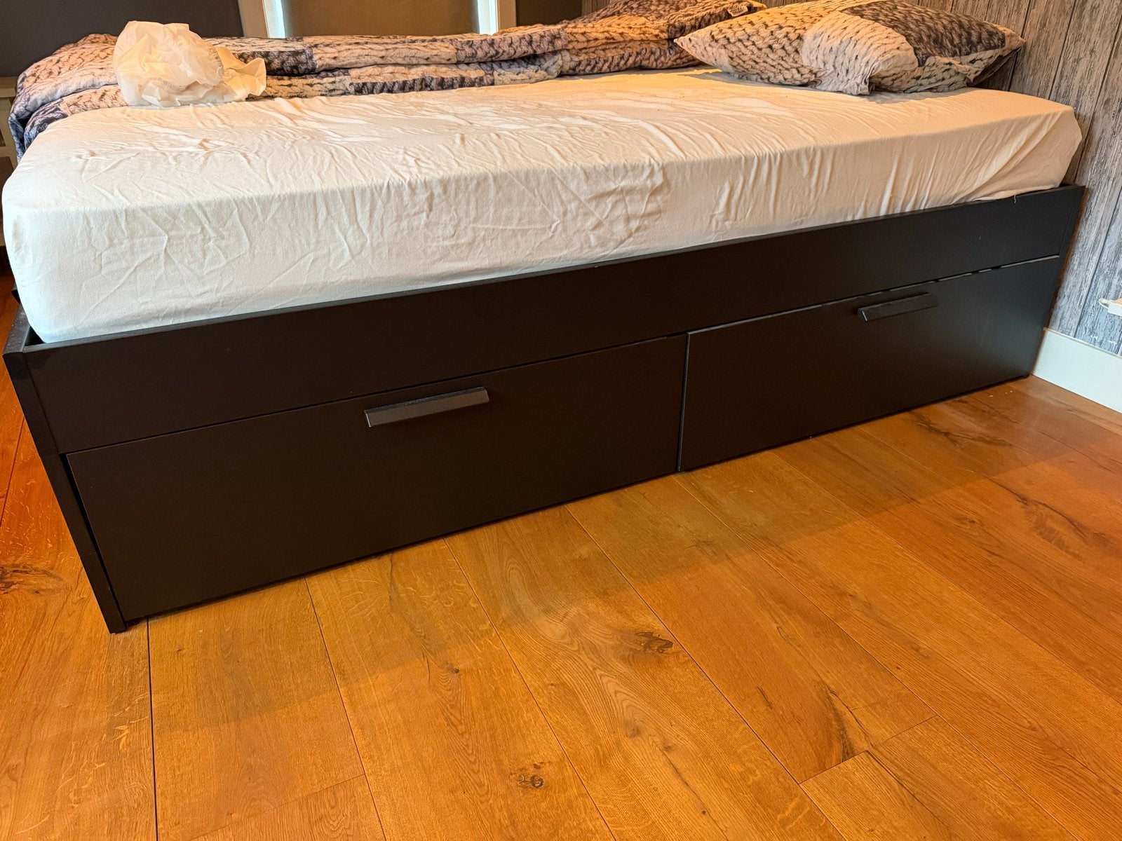 IKEA Ledikant 180x200, Huis en Inrichting, Slaapkamer | Bedden, Ophalen, Gebruikt, Bruin, Tweepersoons