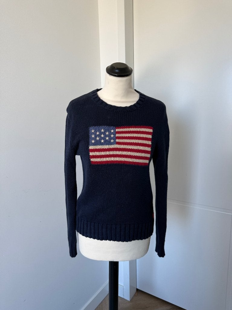 ZGAN blauw Ralph Lauren Polo knit trui USA vlag XS 34 dames, Blauw, Ophalen of Verzenden, Zo goed als nieuw, Ralph Lauren